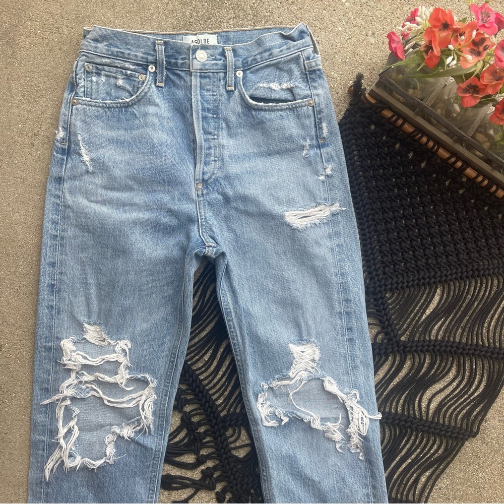 Agolde High Rise Distressed Jeans Size 23 - Picture 3 of 8